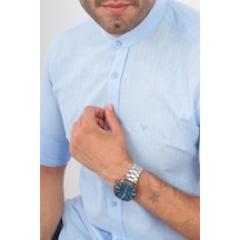 Hakim Yaka Slim Fit Keten Hediye Kutulu Erkek Gömlek Fs-003042 - Mavi-2194 MAVİ