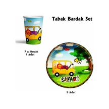Safari Doğum Günü Konsepti Tabak Bardak Set 8'li Tüm Yaşlar
