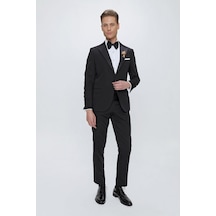 Efor Black 061 Slim Fit Çıkarılabilir Saten Yaka Siyah Damatlık Smokin Takım Siyah
