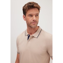 Tudors Erkek Slim Fit Dar Kesim %100 Pamuk Yumuşak Dokulu Serin Tutan Kumaş Düz Pike Taş Polo Yaka Tişört-42251 Taş