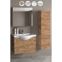 Yıldız 80+35 Cm Atlantik Çam Mdf Seramik Lavabolu Asma Banyo Dolabı Takımı