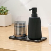 Aputue Banyo İçin Küçük Sabunluk, Siyah Tasarımlı Modern Çiftlik Evi Çizgili Stil Plastik El Sabunu Bulaşık Sabun Dispanseri, Pompalı Mat Siyah, Mutfak İçin Sabun Dispanseri 12 Izgara