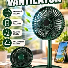 Katlanabilir Şarjlı Mini Vantilatör Telefon Standlı 3 Kademeli Soğutucu Fan