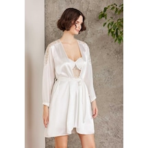 Pierre Cardin 6005 Kadın Ekru Gelin Set 6'lı Saten Takım Ekru