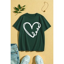 Uyguntarz Unisex Kalp Love Baskılı Tasarım Tshirt Yeşil