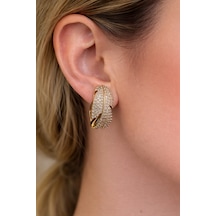 Xuping Rose Gold Yaprak Figürlü Taşlı Halka Küpe Gold