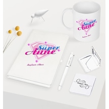 Kişiye Özel Süper Anne Beyaz Defter Kalem Kupa Ayna Seti - 2