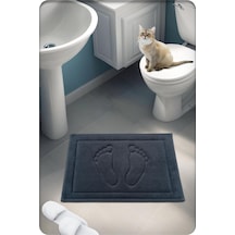 %100 Pamuk Dokuma Su Emici Banyo Paspası Ayak Desen 60x40 Cm Antrasit Tek Renk