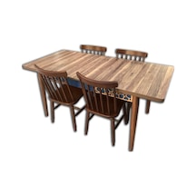 Masa Motif Kütük Desen Model Kayın Retro Ayak Kafes Sandalye Parlak Ceviz Renk El Yapım