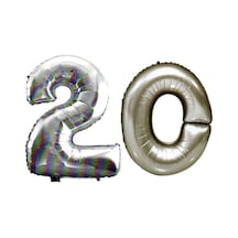 20 Yaş Sayı Folyo Balon Gümüş 90 Cm Bej