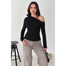 Noa & Noa Kadın Asimetrik Tek Omuz Bluz White Angle Siyah