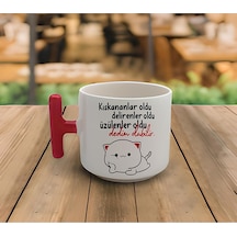 Latte & Espresso El Yapımı Mochi Cat Motto Baskılı T Kulp Kupa 200 Ml Beyaz