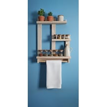 Çift Taraflı Bantlı Matkap Gerektirmeyen Doğal Ahşap Duvar Rafı - 50x40 Cm Diğer