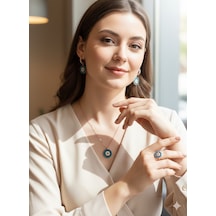 Safir, Turkuaz Ve Zirkon Kombinasyonlu Roz Kaplama Set Rose Gold