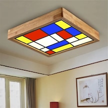 Ahşap Çerçeve Tavan Led Aydınlatma Avize 30X30Cm Salon Mutfak B