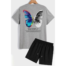 Uyguntarz Butterfly Sırt Baskılı Şort T-shirt Eşofman Takımı Gri Uyguntarz Butterfly Sırt Baskılı Şort T-shirt Eşofman Takımı Gri