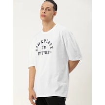 Suma Erkek Beyaz Baskılı Oversize T-shirt - M Beden