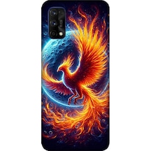 Realme 7 Pro Uyumlu Alevlerin İçinde Dönüşüm Anka Kuşu Desenli Silikon Kılıf Çok Renkli