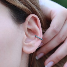 Turkuaz Taşlı Rose Gold Kaplama Gümüş Kıkırdak Küpe Gümüş