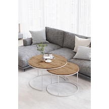 Paris Orta Sehpa 2'li Beyaz Metal - Atlantik Çam Tabla