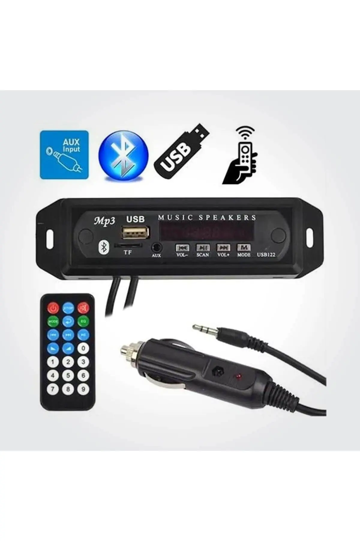Mikrofonlu Yeni Fırsat Ürünü Aux Çıkışlı Araç Oto Teyp Uyumlu Bluetoothlu Usb Mp3 Çevirici Modül 402