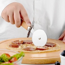 Ayrex Paslanmaz Çelik Ahşap Saplı Pizza Dilimleyici, Yuvarlak Pizza Kesici Bıçak, Hamur Ve Waffle Kesici, Ergonomik Genel