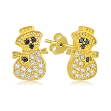 Gümüş Gold Kardan Adam Kadın Küpe 14 MM-Gümüş