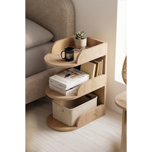 Reyo Falez Komodin Modern Ahşap 3 Katlı Raflı Yan Sehpa Çok Amaçlı Organizer Kitaplık Naturel Natural