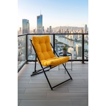 Napper Katlanabilir Sarı Şezlong - Su Geçirmez Kumaş, Metal İskelet, Balkon Ve Bahçe Sandalyesi Sarı