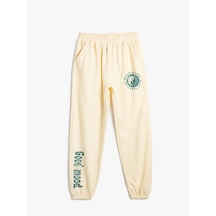 Koton Jogger Eşofman Altı Beli Bağlamalı Cepli Baskılı Şardonlu Pamuklu Bej 5wkg40039ak Ekru