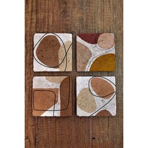 Doğal Taş Bardak Altlığı Pastel Renkler Baskılı 4'lü Set - Stone Coasters Çok Renkli