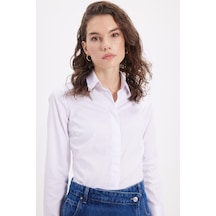 Tudors Kadın Slim Fit Non-ıron Pamuklu Vücuda Oturan Ütü Gerektirmez Pensli Beyaz Gömlek-42046 Beyaz
