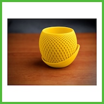 Vaveni 3d Baskı Küre Saksı - Kafes Dokulu İki Parçalı Dekoratif Saksı - Sarı-sarı Arz