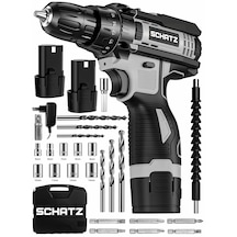Schatz 12v Çift Akülü Çelik Şanzıman Bakır Sargılı Şarjlı Vidalama Matkap Gri + 24 Parça Set