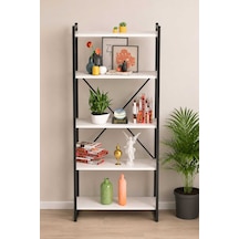 Reyo Falez Dekoratif 5 Raflı Kitaplık Geniş Metal Kitaplık Dosya Rafı Ofis Salon Raf 180x66 Beyaz