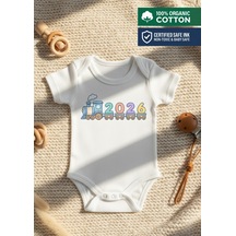 Babylimon 2026 Trenli Bebek Zıbını, %100 Organik Pamuk, Kısa Kollu, Pastel Lokomotif Desenli Yeni Yıl Hediyesi Beyaz - 800931276 Beyaz