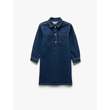 Koton Pamuklu Cep Detaylı Oversize Denim Gömlek Yaka Elbise Orta İndigo 5skg80012ad İndigo