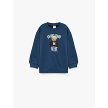 Koton Uzun Kollu Bisiklet Yaka Şardonlu Ayıcık Baskılı Sweatshirt Lacivert 6smb10080tk Lacivert