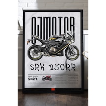 Qj Motor Srk 250rr Siyah Ahşap Çerçeveli Poster, Dekoratif Motosiklet Duvar Tablosu