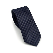 Gaffy Gri Küp Desenli Lacivert Dokuma Kumaş Mendilli Slim Fit Kravat // Sdk-2605-2 Lacivert