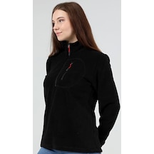 Genius Store Kadın Polar Yarım Fermuarlı Outdoor Cepli Spor Polar Siyah