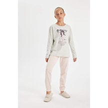 DeFacto Kız Çocuk Pijama Takım Baskılı Uzun Kollu Üst Beli Lastikli Uzun Alt D6652A824AUGR379 Gri