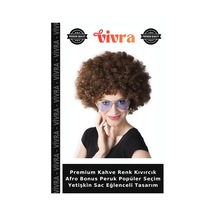 Premium Kahve Renk Kıvırcık Afro Bonus Peruk Popüler Seçim Yetişkin Sac Eğlenceli Tasarım Koyu Kahverengi