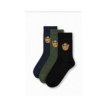 UCLA Cullen 3'lü Siyah Haki Lacivert Uzun Pamuklu Jakarlı Standard Fit Unisex Çorap Siyah-haki-lacivert