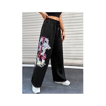 Tarzsokak Coolane Dragon & Guitar Print Drawstring Waist 4 Mevsim Eşofman Siyah