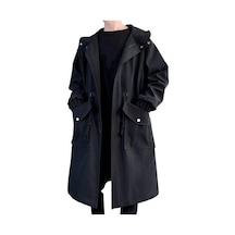 Erkekler Trençkot Kapşonlu Gevşek Orta Uzunlukta Büyük Cepler Uzun Kollu Rüzgar Geçirmez Düz Renk Fermuar Kapatma Kırışıklık Karşıtı Elastik Manşet Street... Siyah