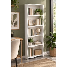 Sulorahome 5 Raflı Modern Dalgalı Tasarım Beyaz Kitaplık Ve Raf Ünitesi Antrasit