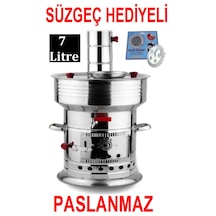 7 Litre Odunlu Semaver Kömürlü Semaver Odunlu Kömürlü Çay Semaveri Tek Musluklu Semaver - Paslanmaz