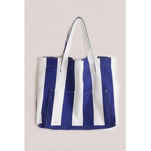 Kadın Kanvas 2 Cepli Günlük Renkli Plaj Omuz Çantası Mavi Karışık Renk