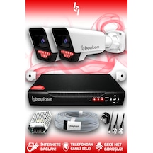 Bayicam 2 Kameralı Süper 2 Dış Kamera Set HDD'siz 5 MP 2K Net Gece Görüşlü Güvenlik Kamerası Sistemi